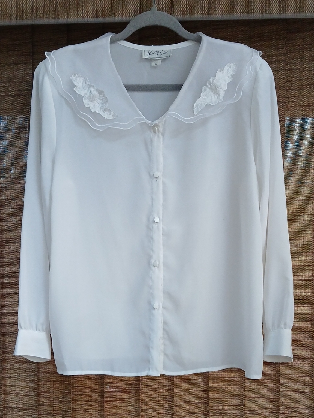 Vintage Kathy Che White Beaded Floral Blouse | 90s Coquette Romantic